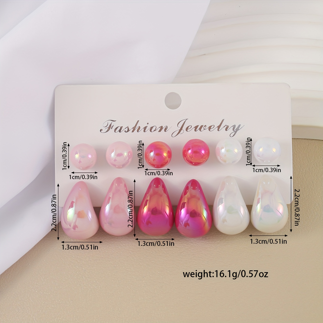 12pcs AB Pink Water Drop Earrings Set Ball Earrings
